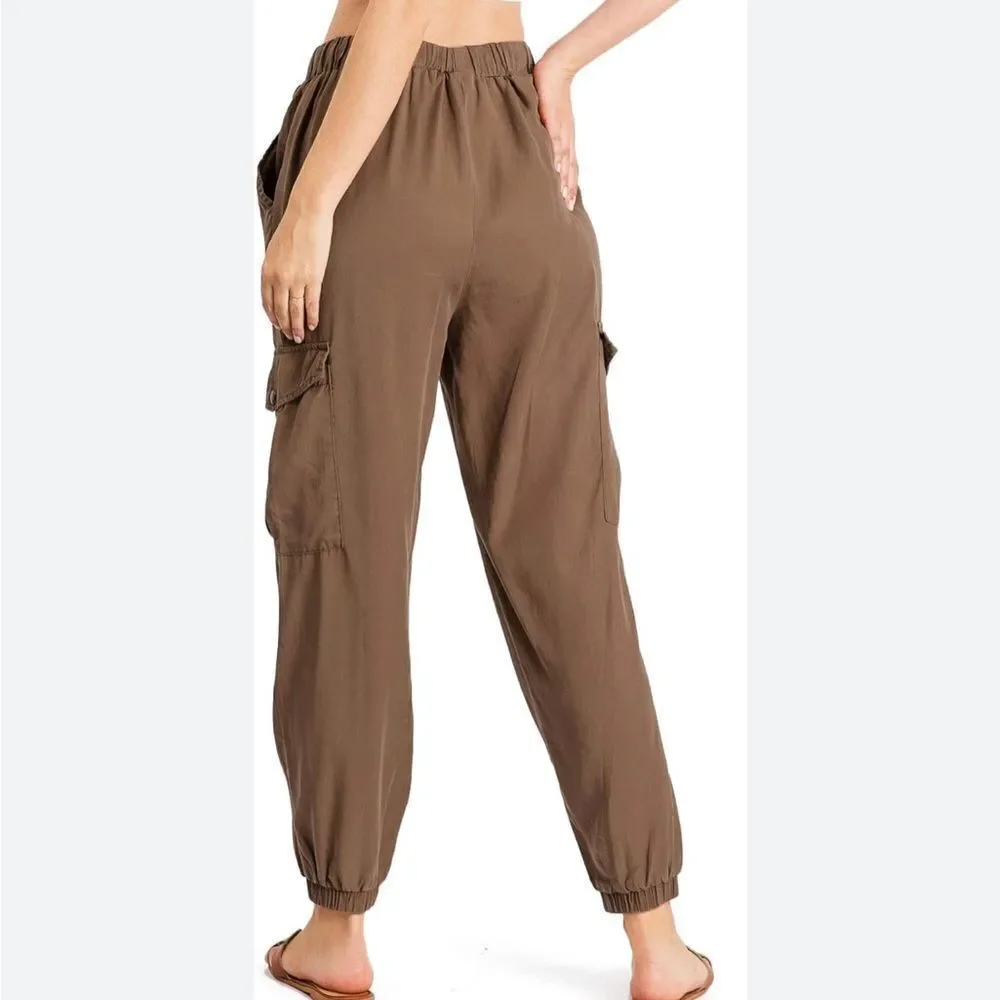 Parisian Brown Cargo Joggers Snap Pockets Size 10 - Picture 2 of 11